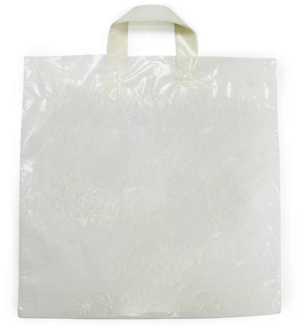 Szalagfüles reklámtáska, fehér, LDPE, 40×44 cm