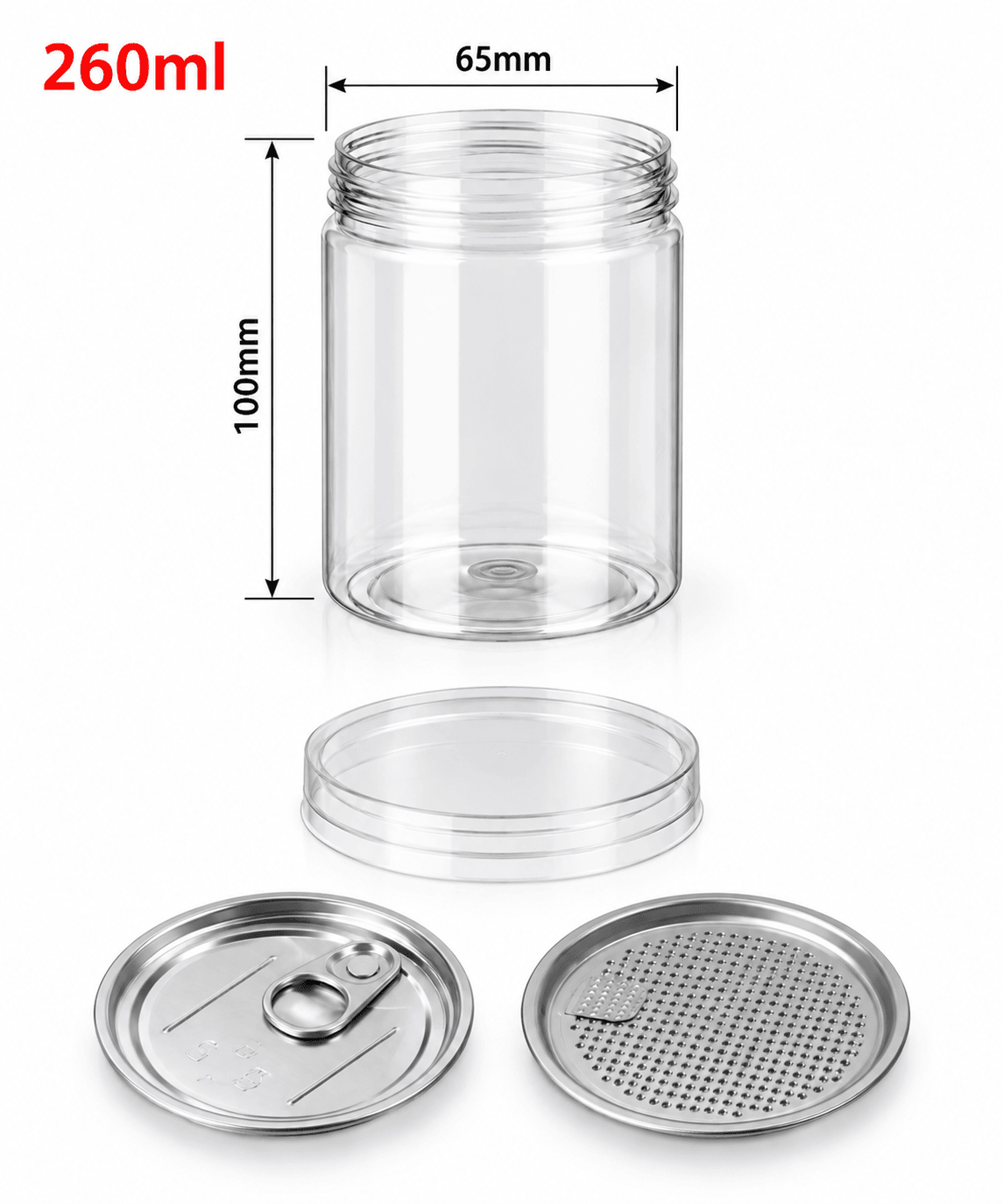 FreshBox üveg, PET, 260 ml, 65/100 mm, Easy Open ALU fedéllel, PET csavaros fedéllel