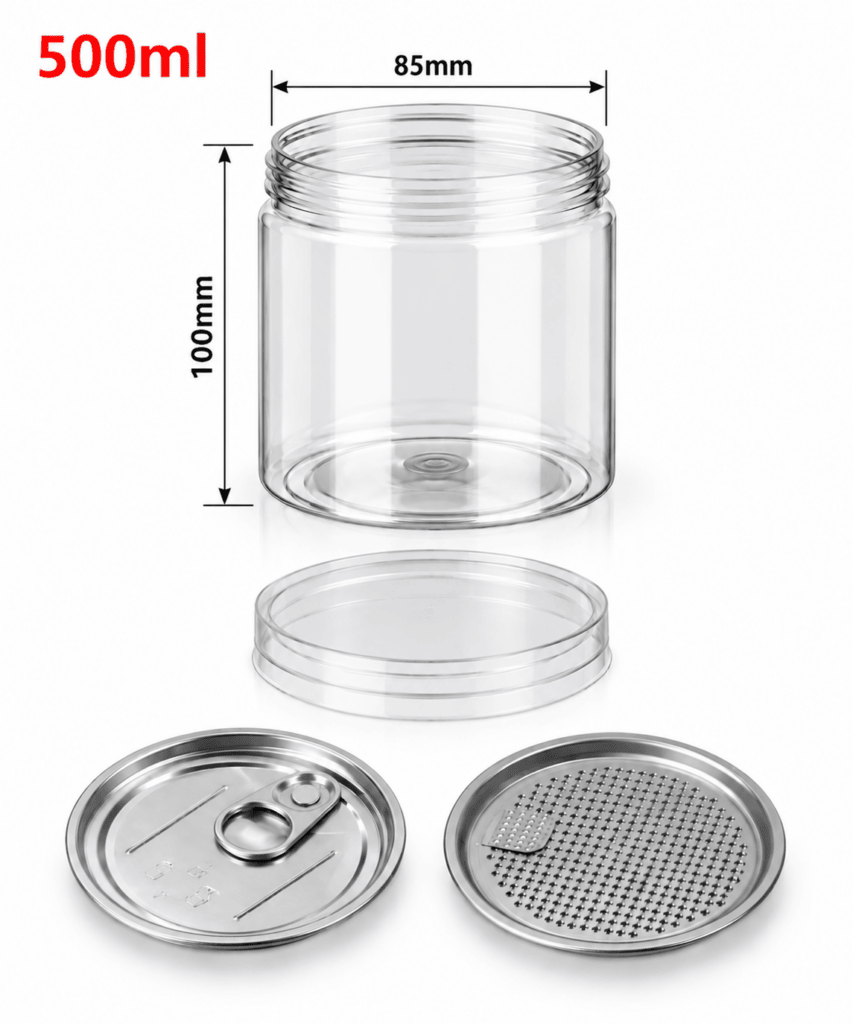 FreshBox üveg, PET, 500 ml, 85/100 mm, Easy Open ALU fedéllel, PET csavaros fedéllel