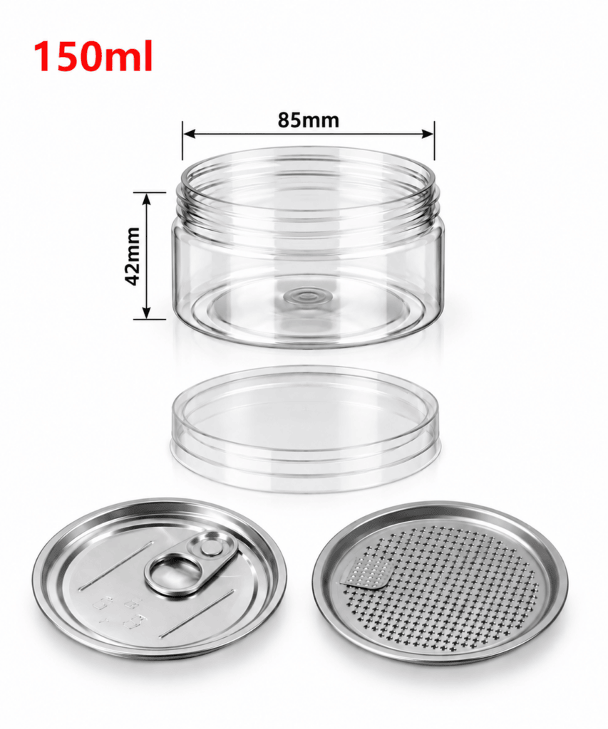 FreshBox üveg, PET, 150 ml, 85/42 mm, Easy Open ALU fedéllel, PET csavaros fedéllel