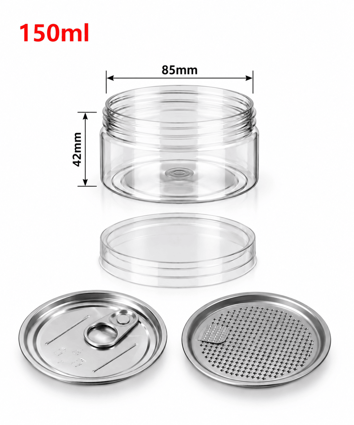FreshBox üveg, PET, 150 ml, 85/42 mm, Easy Open ALU fedéllel, PET csavaros fedéllel