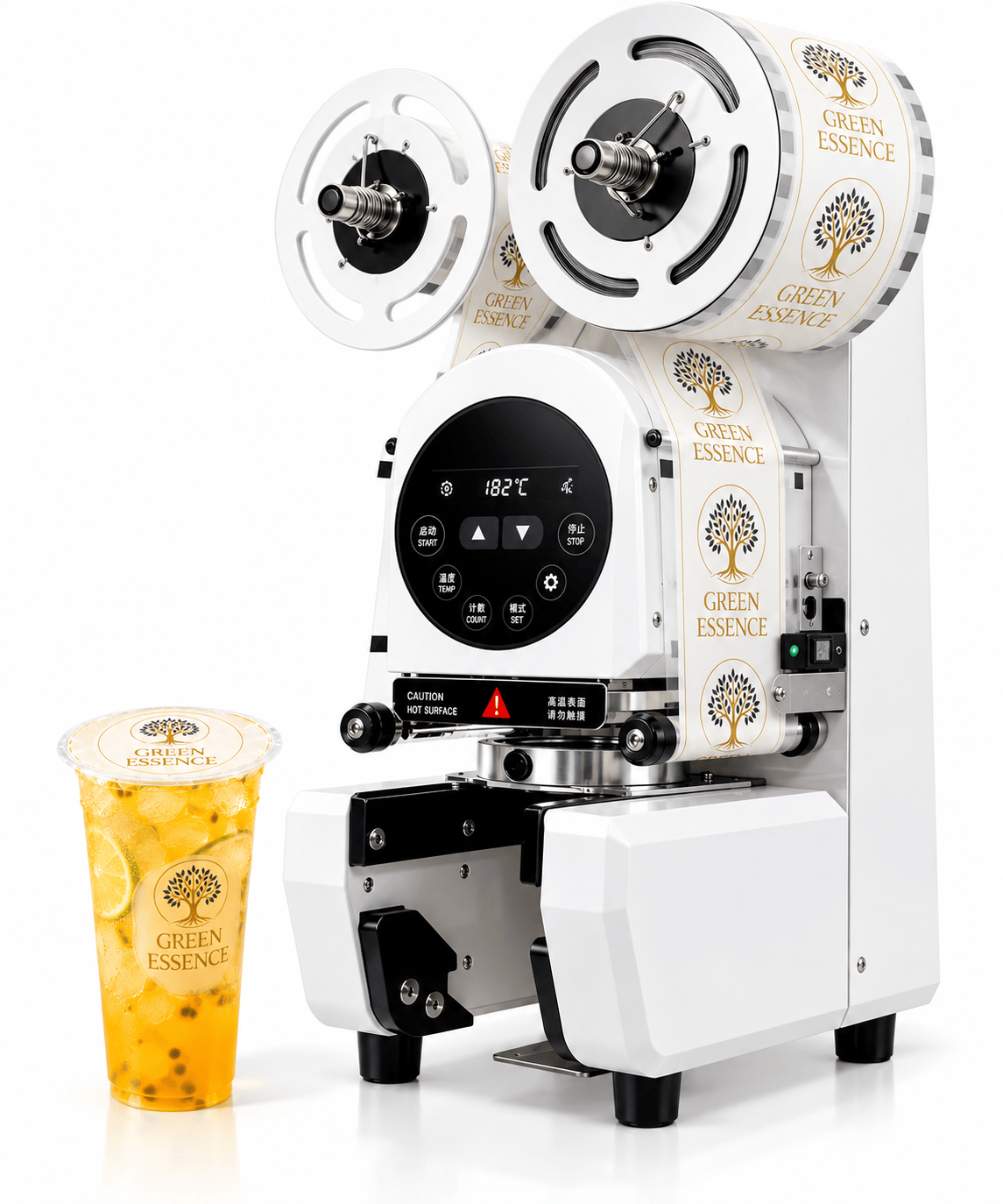 Pohárlezáró automata, 90 mm pohárhoz, teljesítmény 300 pohár / óra