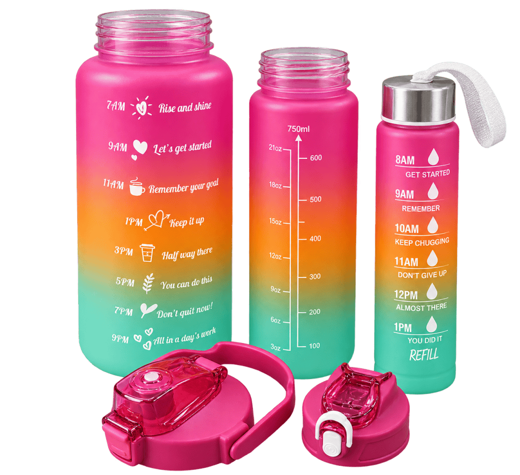 Motivációs kulacs 3-részes, 500-900-2000 ml, rózsaszín