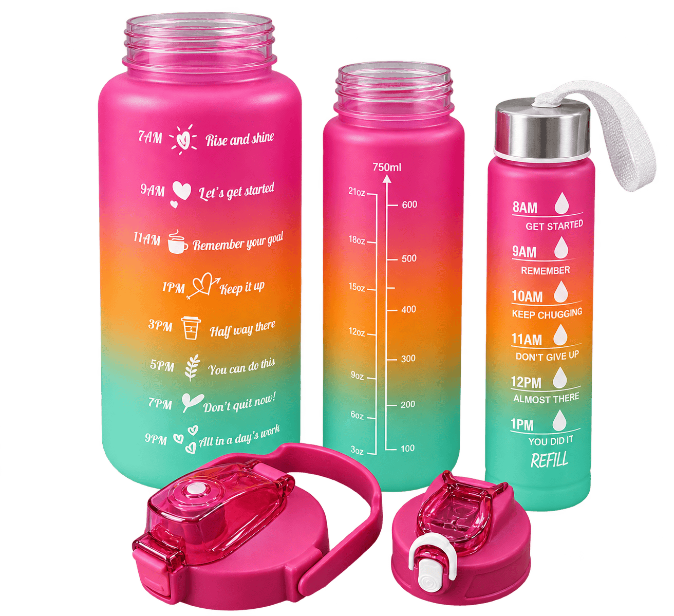 Motivációs kulacs 3-részes, 500-900-2000 ml, rózsaszín