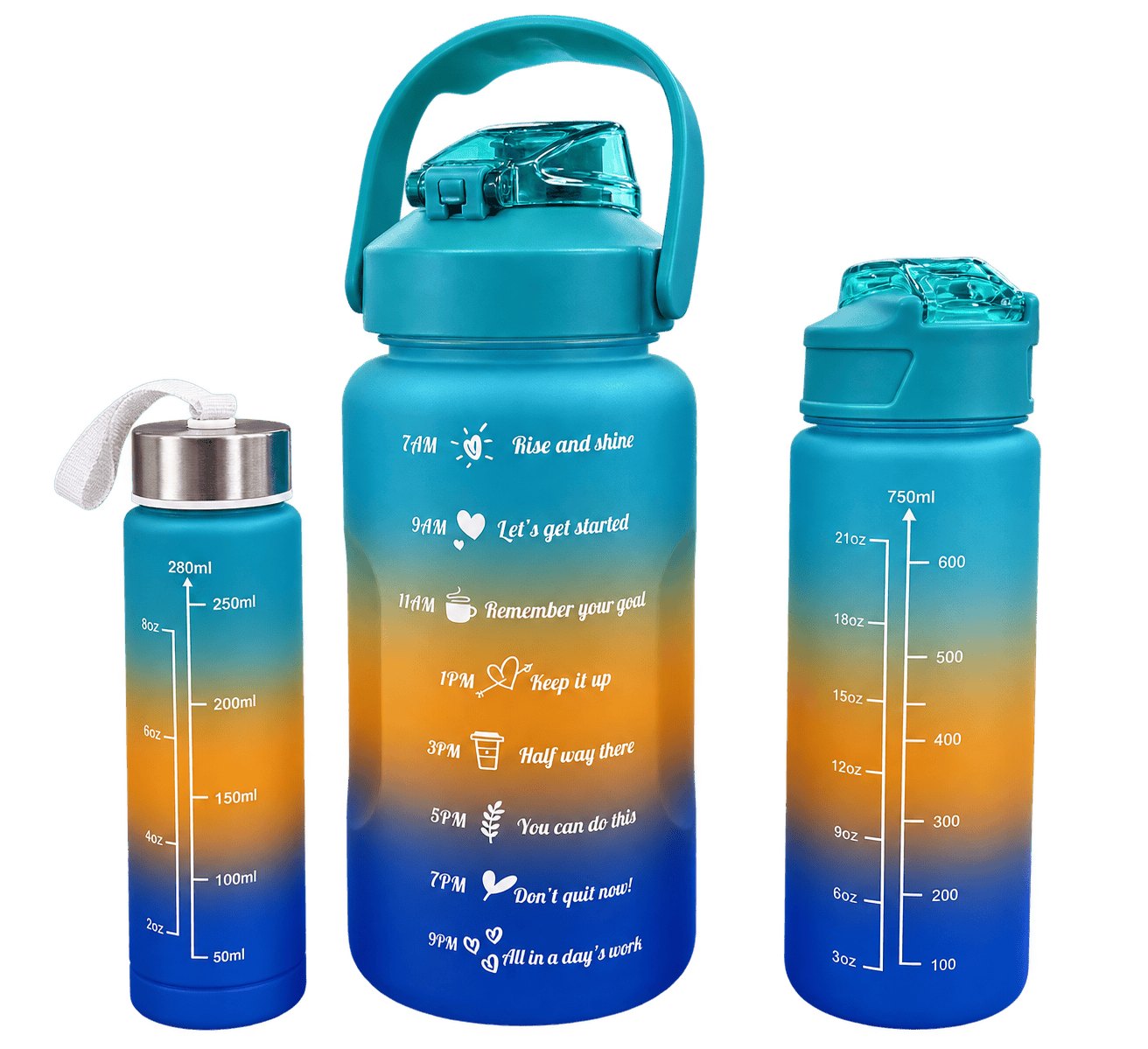 Motivációs kulacs 3-részes, 500-900-2000 ml, kék