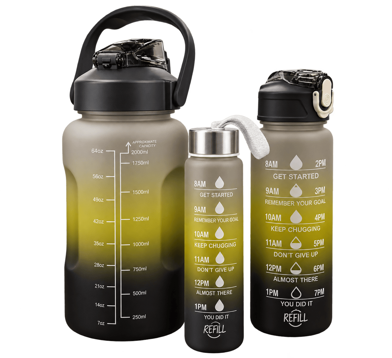 Motivációs kulacs 3-részes, 500-900-2000 ml, szürke
