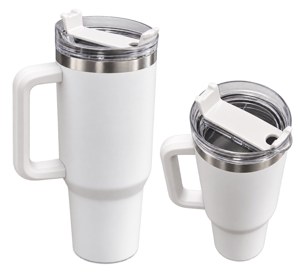 1200 ml-es, rozsdamentes termosz pohár, füllel, szívószállal