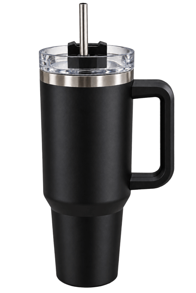 1200 ml-es, rozsdamentes termosz pohár, füllel, szívószállal