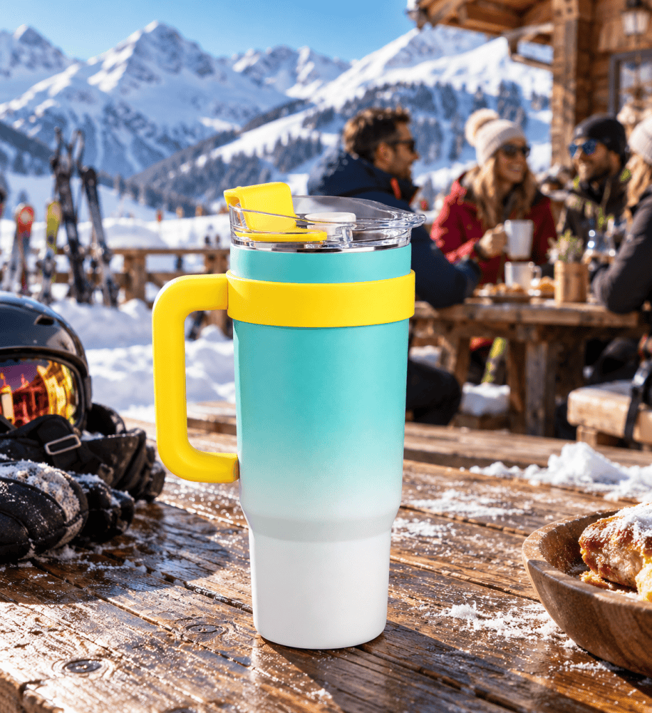 1200 ml-es, rozsdamentes termosz pohár, füllel, szívószállal